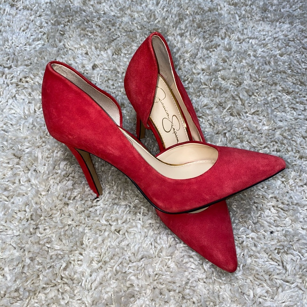 Red Suede Pointed Toe Heels